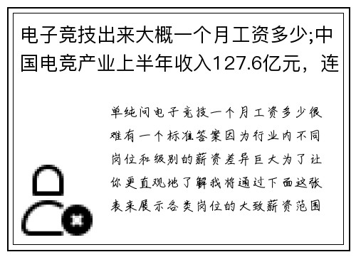 电子竞技出来大概一个月工资多少;中国电竞产业上半年收入127.6亿元，连续三年增长